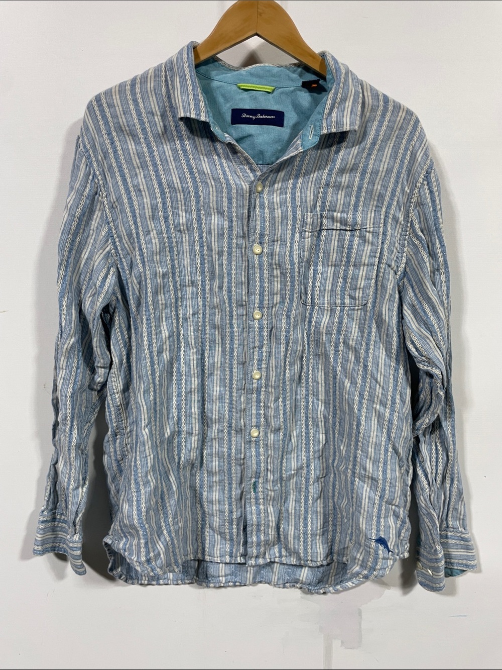 Tommy Bahama Light Blue and White Stripe Linen Button-Up Shirt